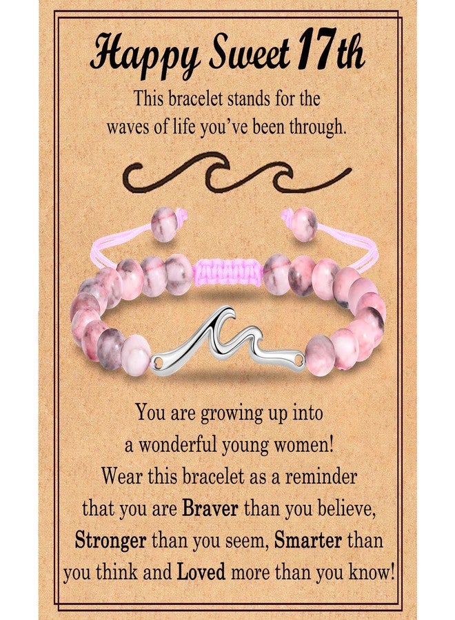 FIEEFX 17th Birthday Gifts for Girls, Sweet 17 Year Old Girls Birthday Gift Ideas, Wave Birthday Bracelet Gifts for 17 Year Old Girl, Happy 17th Birthday Card for Teen Teenage Girls, Pink - Image 1