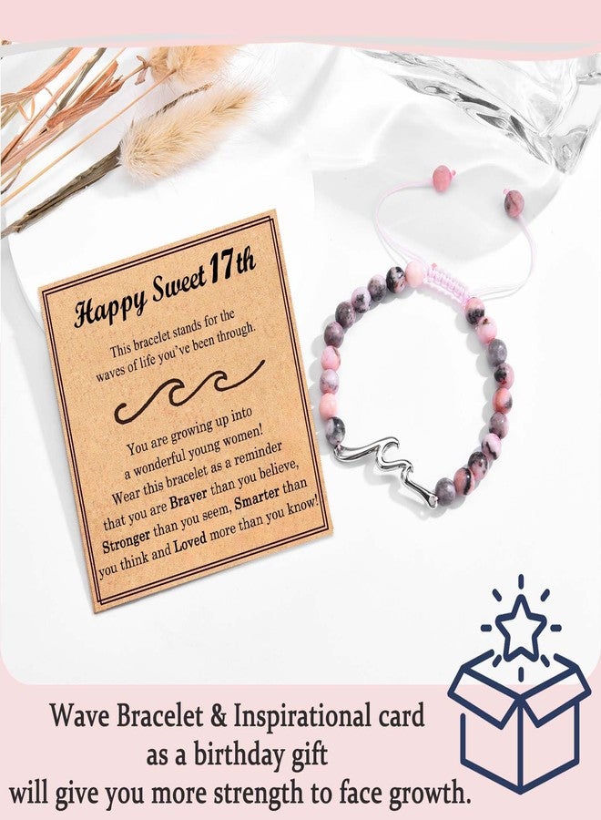 FIEEFX 17th Birthday Gifts for Girls, Sweet 17 Year Old Girls Birthday Gift Ideas, Wave Birthday Bracelet Gifts for 17 Year Old Girl, Happy 17th Birthday Card for Teen Teenage Girls, Pink - Image 4