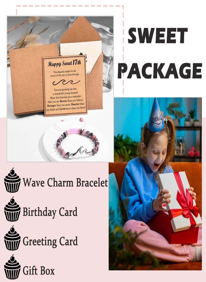 FIEEFX 17th Birthday Gifts for Girls, Sweet 17 Year Old Girls Birthday Gift Ideas, Wave Birthday Bracelet Gifts for 17 Year Old Girl, Happy 17th Birthday Card for Teen Teenage Girls, Pink - Image 5
