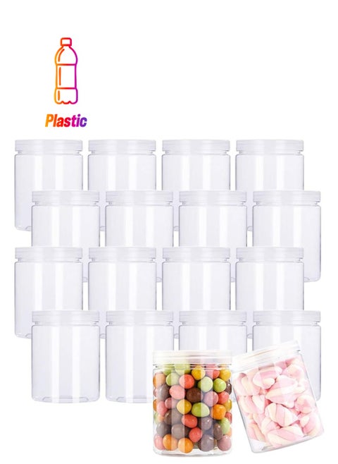 ASAQ Clear Plastic Jars, Empty Candy Storage Jars375ml Reusable Jar with Clear Airtight Lids, Large Round Dry Food Container for Home Kitchen Organization Nuts Noodles Made in Saudi Arabia