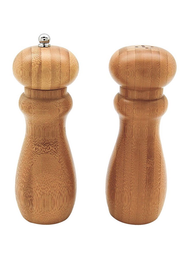 2-Piece High Quality Bamboo Seasoning Pot Set Brown 15 x 5.8 x 5.8 cm G12-JL023A,B