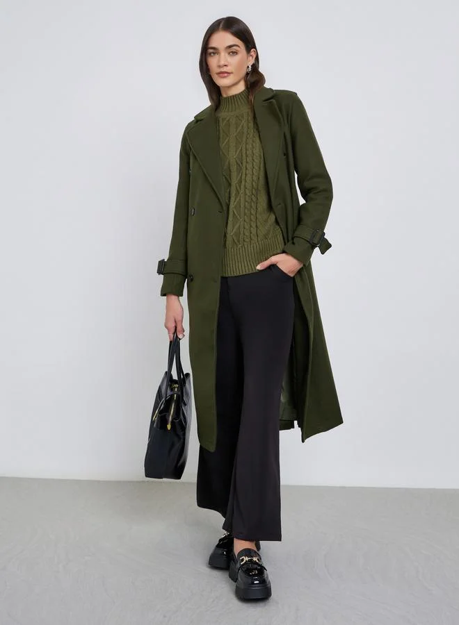 Styli Olive Regular Fit Wool Like Belted Coat