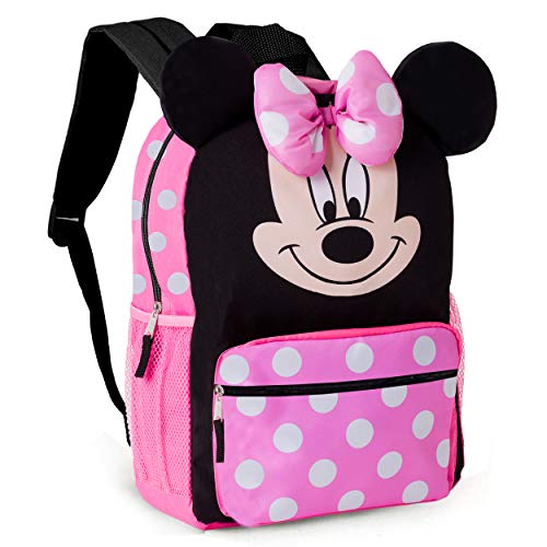 Disney Big Face Minnie Mouse Backpack for Kids Toddlers ~ Premium 14" Minnie School Bag with 3D Ears and Puffy Bow (Minnie Mouse School Supplies Bundle) - Image 2