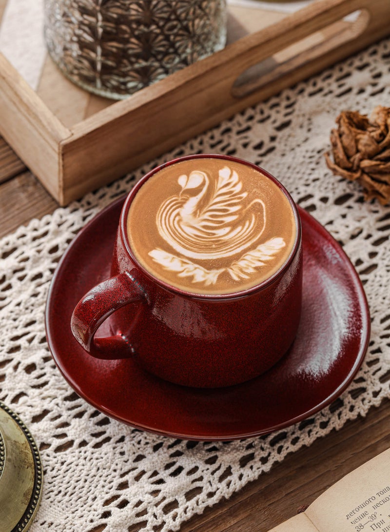 Shuer Ceramic coffee cup, Latte coffee cup，Cappuccino coffee cup，Cup and Saucer Set Suitable for Home Office Restaurant Gifts Garden Party Home Afternoon Tea Set Ceramic Milk Tea Cup Water Cup - Image 2