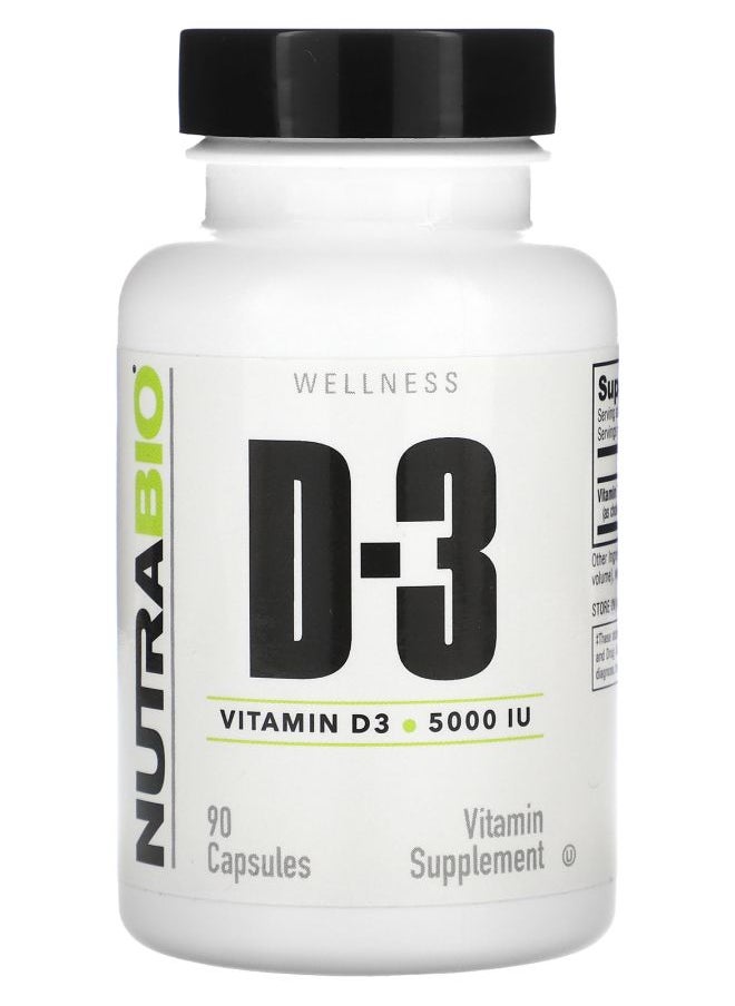 NutraBio Vitamin D-3 125 mcg (5000 IU) 90 Capsules 