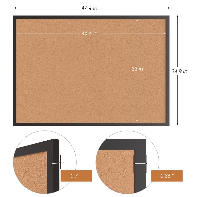 Board2by Cork Board Bulletin Board 36 x 48, Black Wood Framed 4x3 Corkboard, Office Board for Wall Cork, Large Wall Mounted Notice Pin Board with 18 Push Pins for School, Home & Office - Image 4
