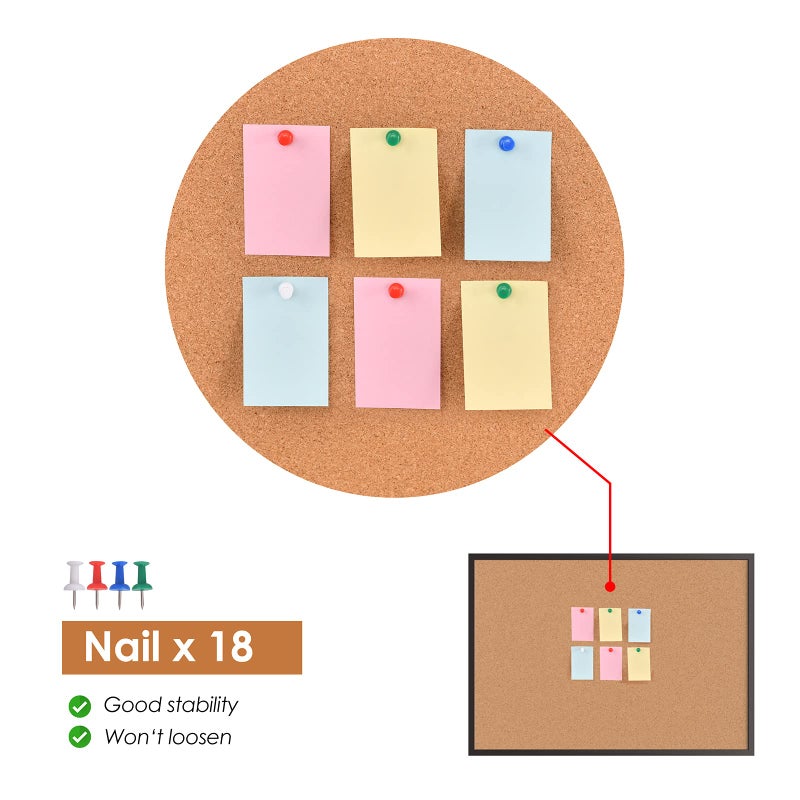 Board2by Cork Board Bulletin Board 36 x 48, Black Wood Framed 4x3 Corkboard, Office Board for Wall Cork, Large Wall Mounted Notice Pin Board with 18 Push Pins for School, Home & Office - Image 5