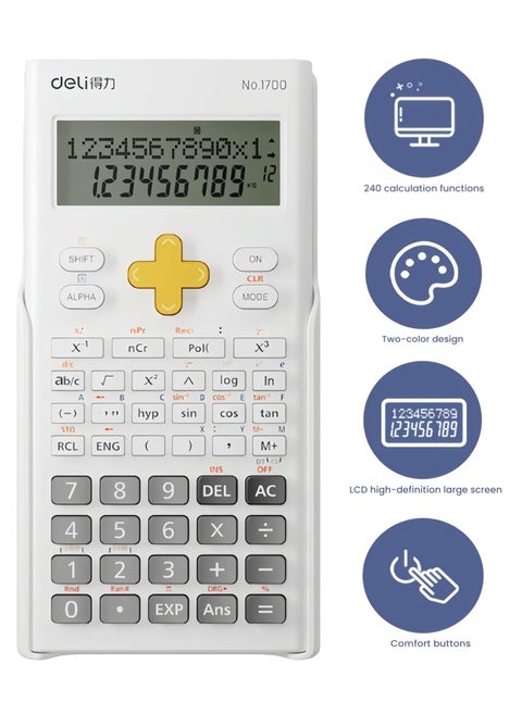 Scientific calculator double line display function calculator 10+2 students middle and university school with large screen white