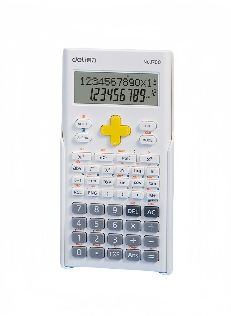Deli - Scientific calculator double line display function calculator 10+2 students middle and university school with large screen white - Image 1
