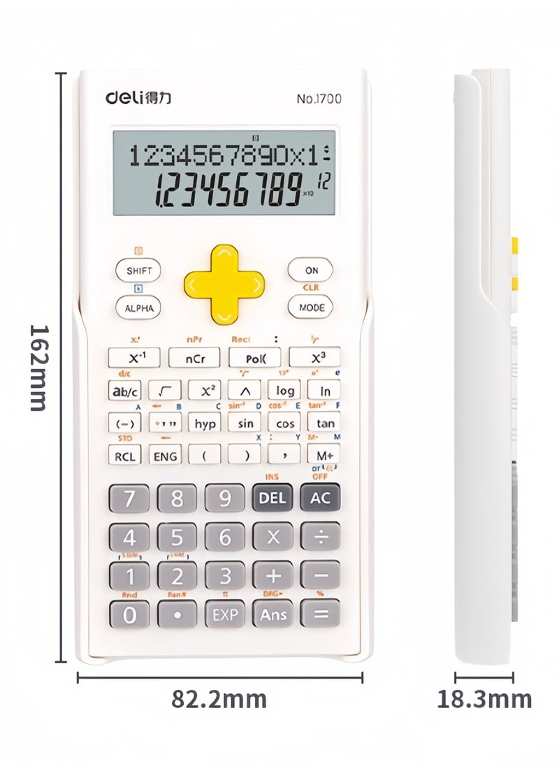Deli - Scientific calculator double line display function calculator 10+2 students middle and university school with large screen white - Image 1