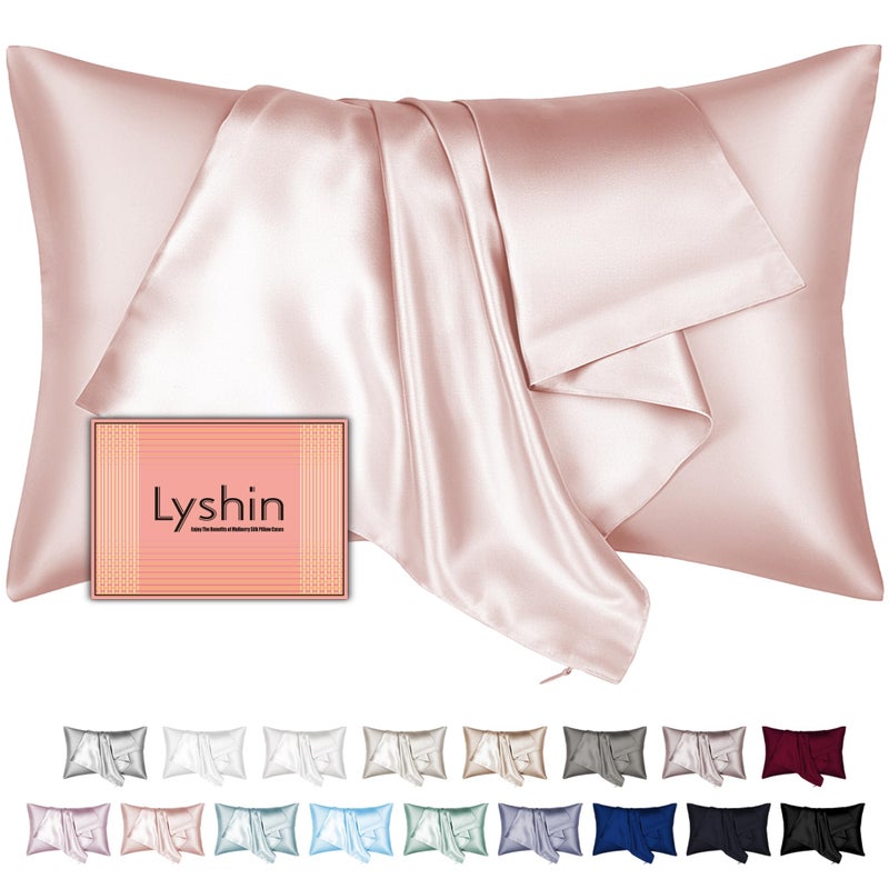 LYSHIN Mulberry Silk Pillow Cases Standard Size with Hidden Zipper, Ultra Smooth and Soft Silk Satin Pillowcase for Hair and Skin, Stocking Stuffers for Teen Girls, Gifts for Women Her Mom Sister Bestie - Image 1