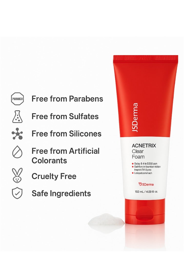 J'sDerma Daily Gentle Foam Cleanser 5,000 PPM Salicylic Acid for Sensitive & Problematic Skin Acentrix Clear Foam Cleanser 130ml - Image 3