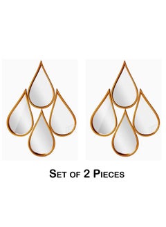 Set of 2-Pieces Water Drop Wall Mirror Gold.