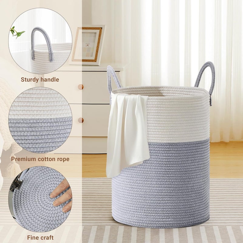 SunNewt Tall Laundry Basket with Handles, 58L Portable Dirty Clothes Hamper, Boho Cotton Rope Storage Bin for Blankets Kids Toys Gifts, Decorative Organizer for Baby Nursery Bedroom Bathroom, Grey - Image 3