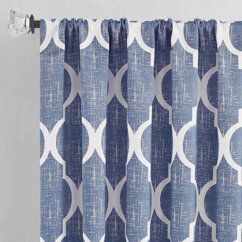 Beauoop 100% Blackout Curtains 96 Inches Long 2 Panels for Bedroom Living Room Blue Moroccan Geo Room Darkening Thermal Insulated Soundproof Rod Pocket Back Tab Window Treatments Drapes, 50x96 - Image 2