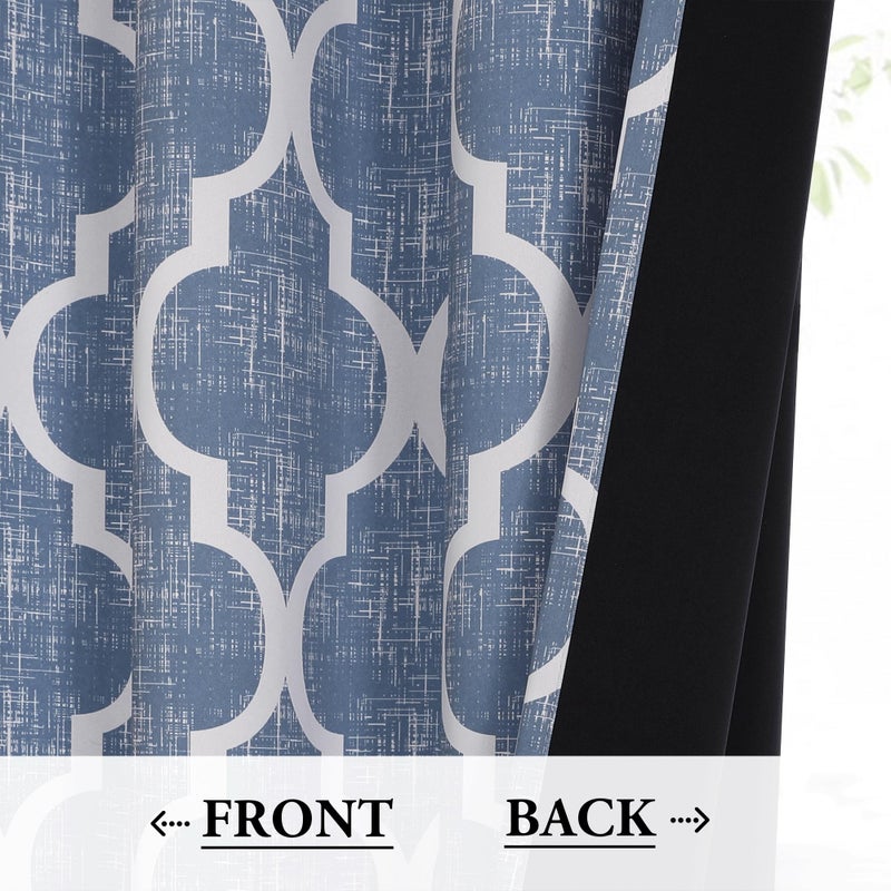 Beauoop 100% Blackout Curtains 96 Inches Long 2 Panels for Bedroom Living Room Blue Moroccan Geo Room Darkening Thermal Insulated Soundproof Rod Pocket Back Tab Window Treatments Drapes, 50x96 - Image 3