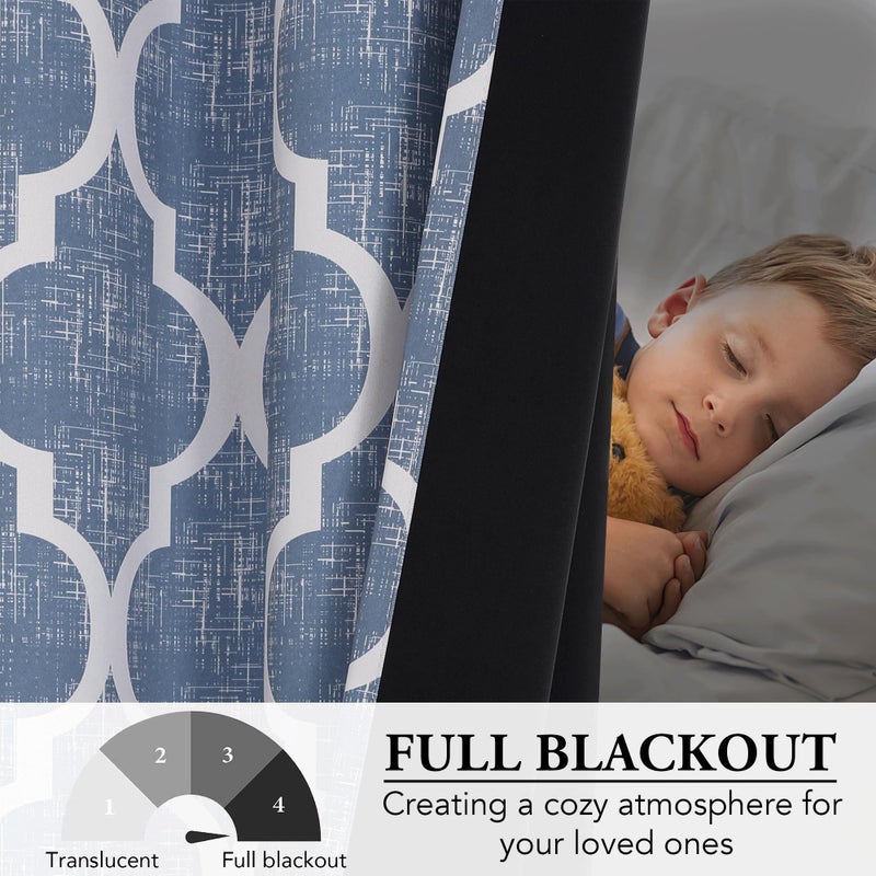 Beauoop 100% Blackout Curtains 96 Inches Long 2 Panels for Bedroom Living Room Blue Moroccan Geo Room Darkening Thermal Insulated Soundproof Rod Pocket Back Tab Window Treatments Drapes, 50x96 - Image 5