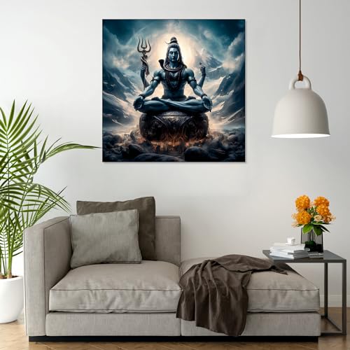 The Castle Decor Lord Shiva Painting with Frame Big Size (24X24) Wall Art for Living Room, Bedroom, Drawing Room, Hotels-Wooden Framed-Digital Painting - Image 1