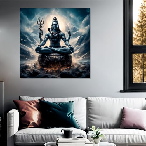 The Castle Decor Lord Shiva Painting with Frame Big Size (24X24) Wall Art for Living Room, Bedroom, Drawing Room, Hotels-Wooden Framed-Digital Painting - Image 3