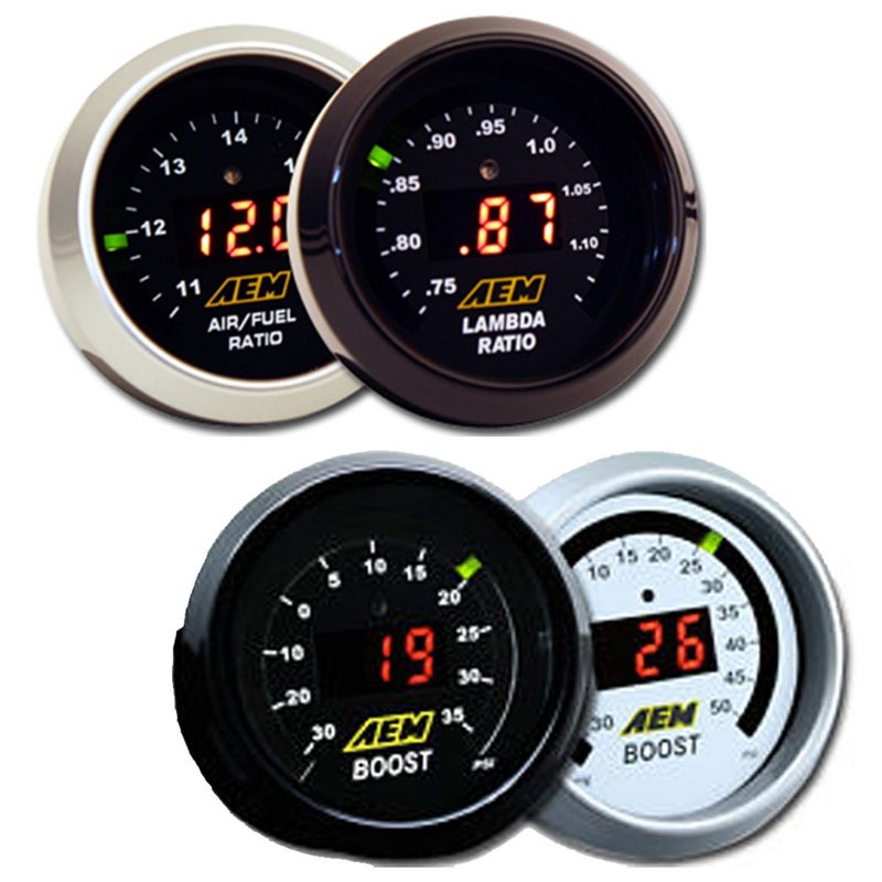 AEM 2 Gauge Display Set UEGO WideBand Air/Fuel Ratio Gauge + Boost Pressure Gauge -30-35psi + MAPerformance Lanyard - Image 3