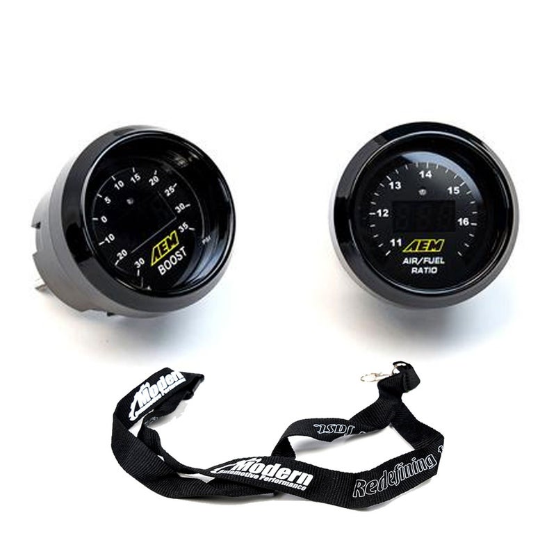AEM 2 Gauge Display Set UEGO WideBand Air/Fuel Ratio Gauge + Boost Pressure Gauge -30-35psi + MAPerformance Lanyard - Image 1