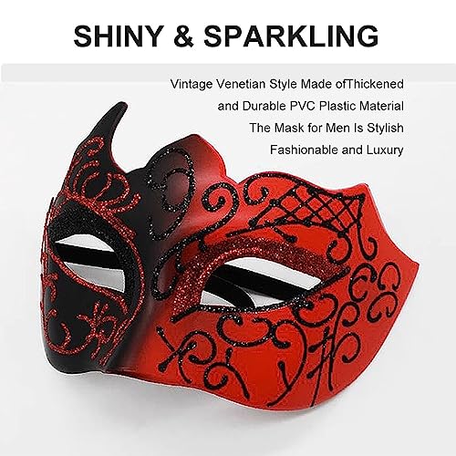 Ralleyfun Men Masquerade Mask Couple Venetian Mask for Party Halloween Costume Carnival (Black+Red) - Image 2