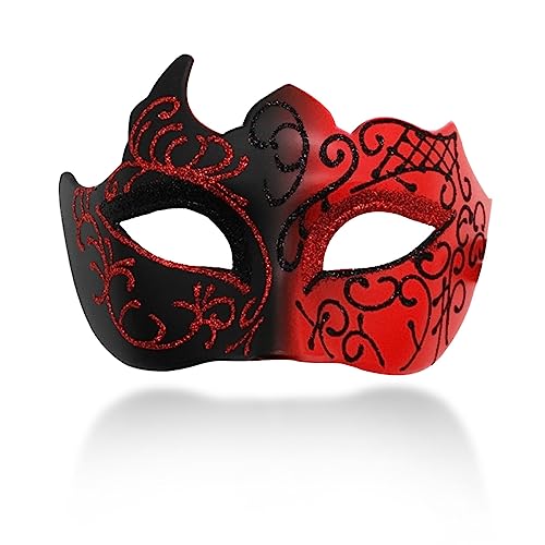 Ralleyfun Men Masquerade Mask Couple Venetian Mask for Party Halloween Costume Carnival (Black+Red) - Image 4