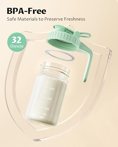 VA1KENE 32oz Breast Milk Pitcher with Lid – Leak-Proof & Airtight Glass Storage Container, Breastfeeding Essentials for Breastmilk, Wide Mouth Mason Jar Pitcher, Fast Formula Maker - Image 2
