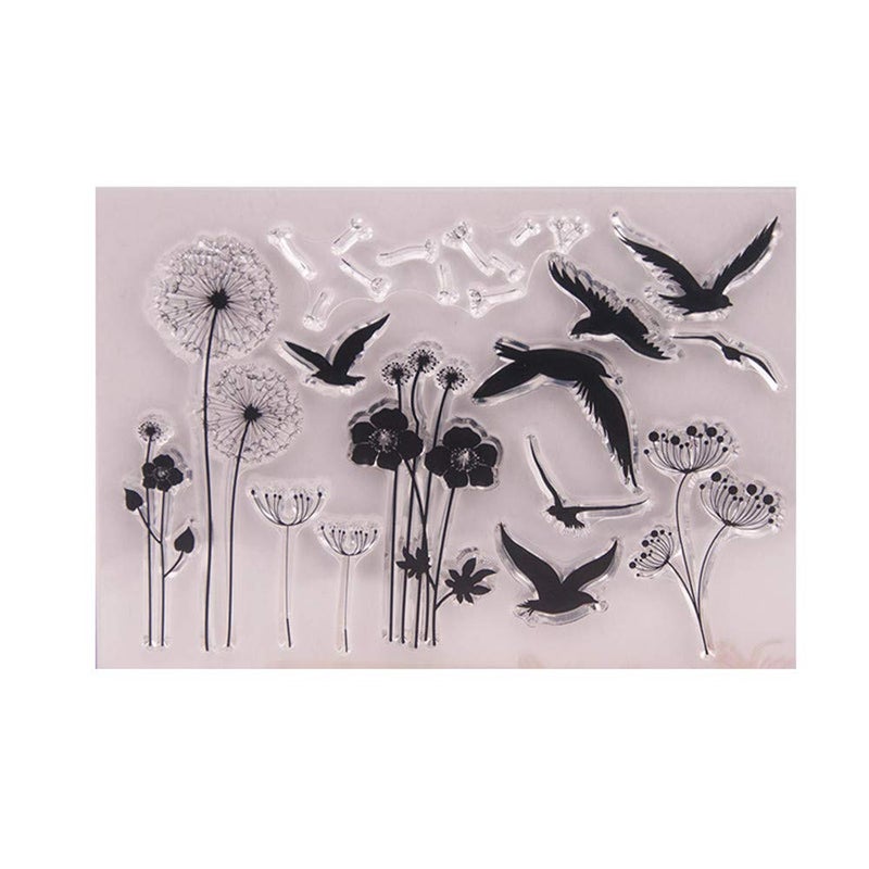 arriettycraft Dandelion Flying Bird Clear Stamps for Card Making or Journaling Seagull Transparent Silicone Stamps for Photo Albums Scrapbooking Paper Crafts