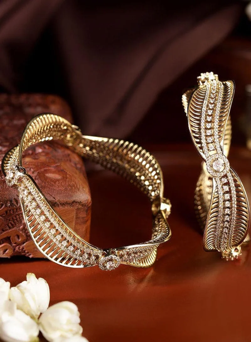 ISHIN Red Colour Warm Metallic Plated Shimmer Stones Bangle