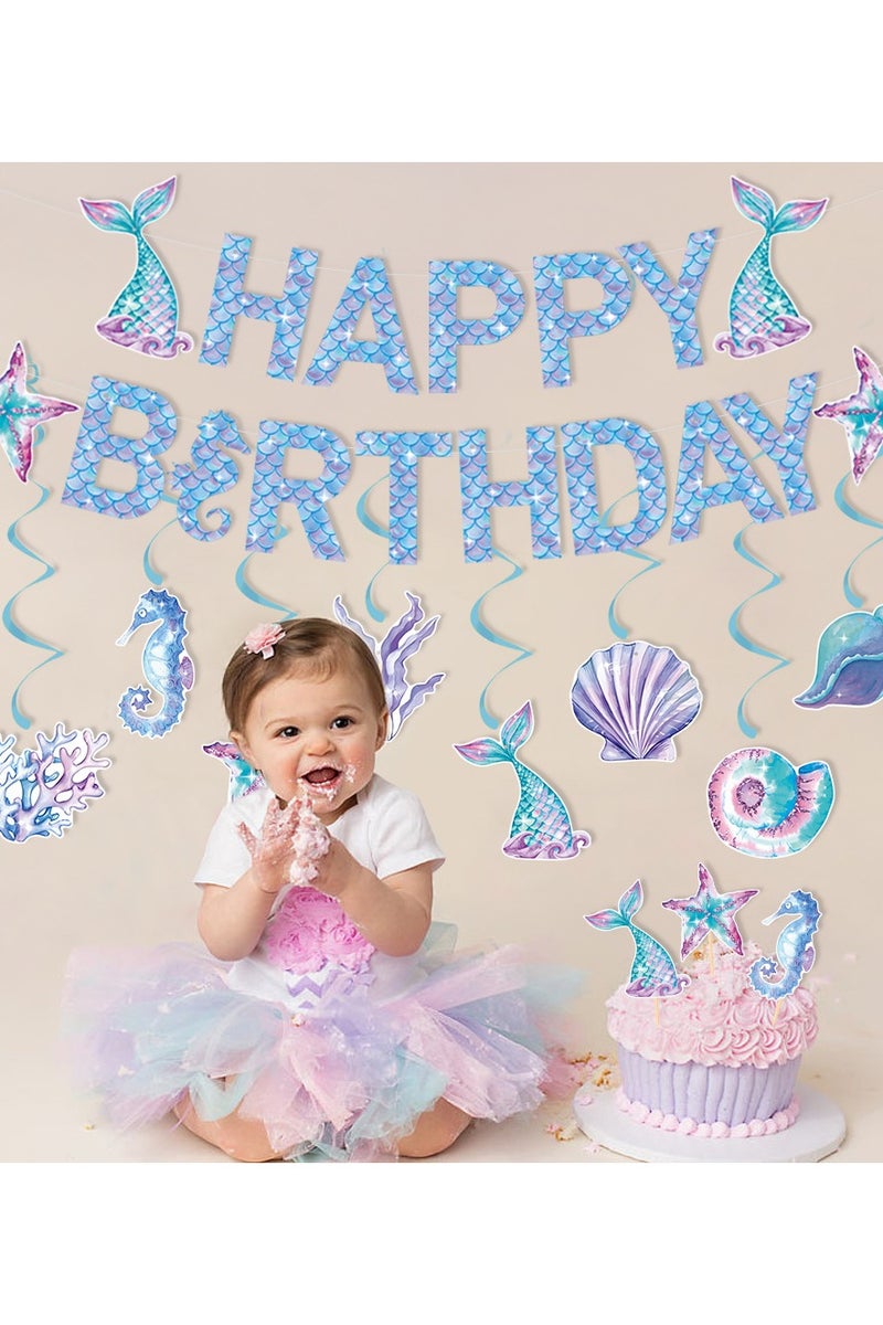 هالامودو مجموعة ديكورات حفلة عيد ميلاد حورة البحر - 29PCS مجموعة إمدادات حفلة حورة البحر ، مثالية لحفلات الاستحمام للأطفال وحفلات عيد ميلاد البنات - Image 1