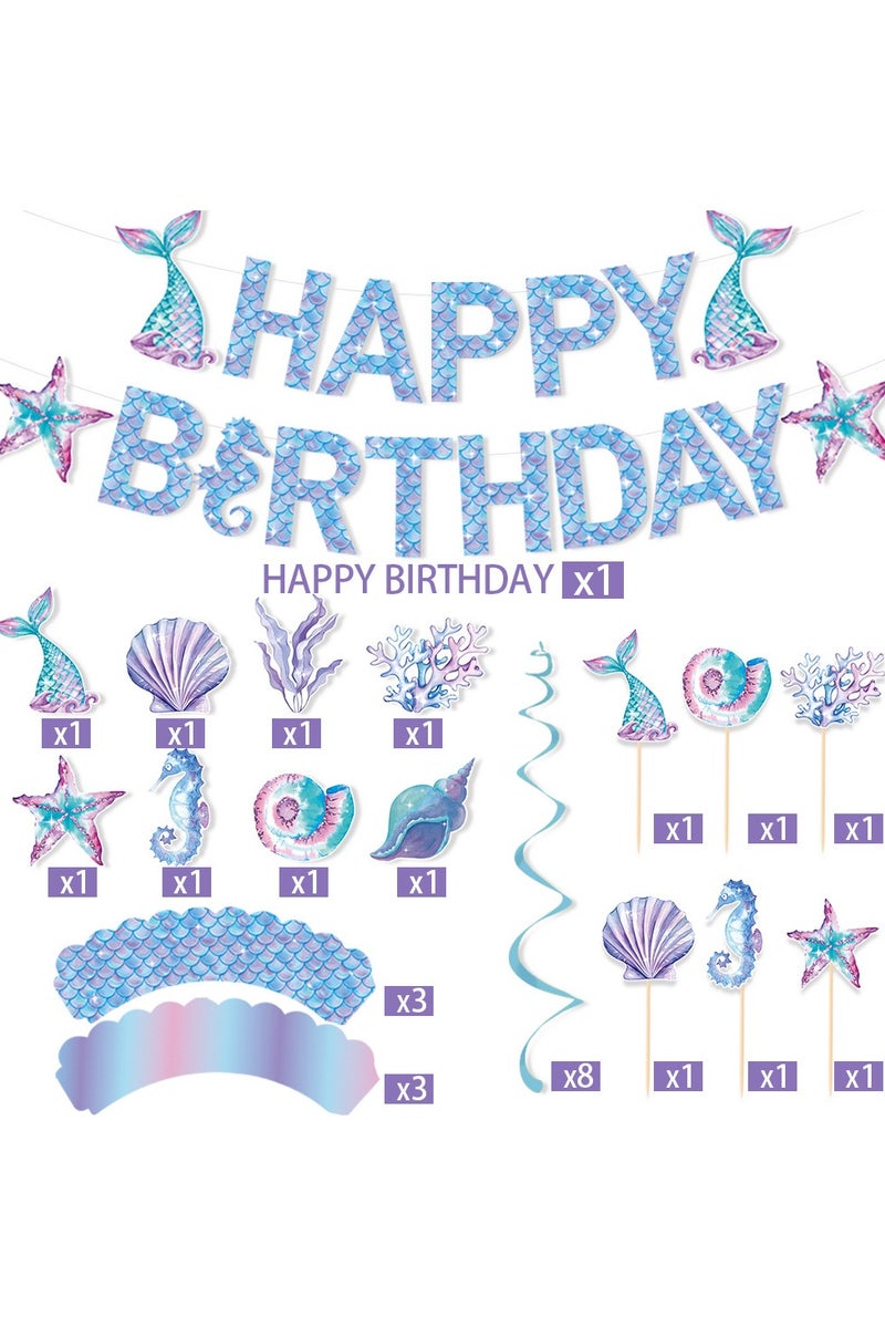 هالامودو مجموعة ديكورات حفلة عيد ميلاد حورة البحر - 29PCS مجموعة إمدادات حفلة حورة البحر ، مثالية لحفلات الاستحمام للأطفال وحفلات عيد ميلاد البنات - Image 2