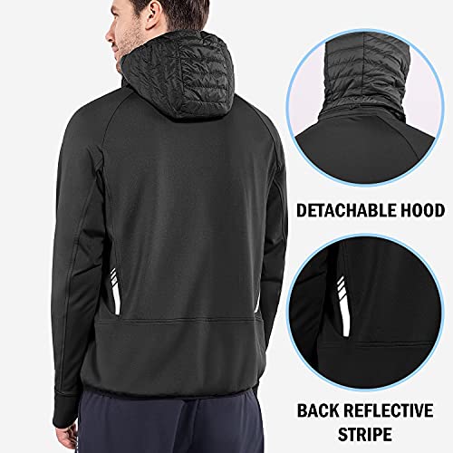 baleaf Men's Running Jacket Lightweight Warm Up Puffer Jacket Hybrid Thermal Hiking Golf Insulated Coat Thumble Hole Black XL - Image 2