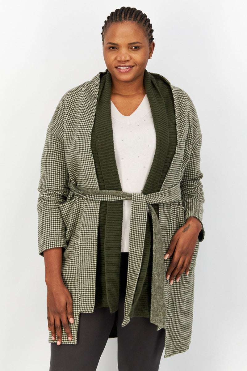 VERO MODA معطف ترنش للنساء بنقشة هوندستوث، لون أخضر داكن - Image 1