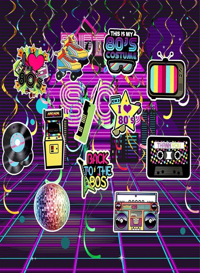 Chinco 80s 90s Party Decorations Retro 1980s Hip Hop Hanging Swirls Ceiling Decor for Adults Back to The 80s 90s Throwback Birthday Neon Rock Party Supplies(Stylish Style) - Image 4