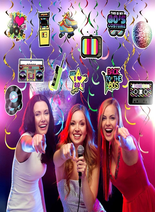 Chinco 80s 90s Party Decorations Retro 1980s Hip Hop Hanging Swirls Ceiling Decor for Adults Back to The 80s 90s Throwback Birthday Neon Rock Party Supplies(Stylish Style) - Image 2