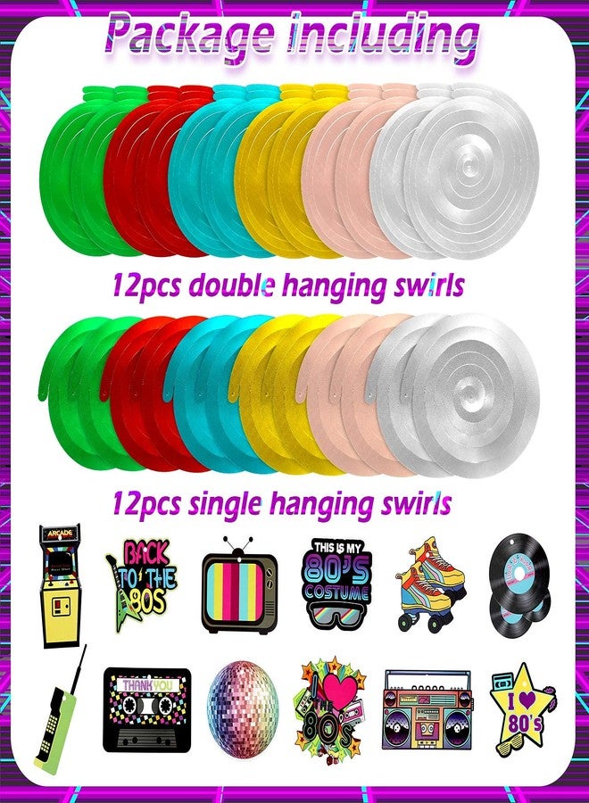 Chinco 80s 90s Party Decorations Retro 1980s Hip Hop Hanging Swirls Ceiling Decor for Adults Back to The 80s 90s Throwback Birthday Neon Rock Party Supplies(Stylish Style) - Image 5