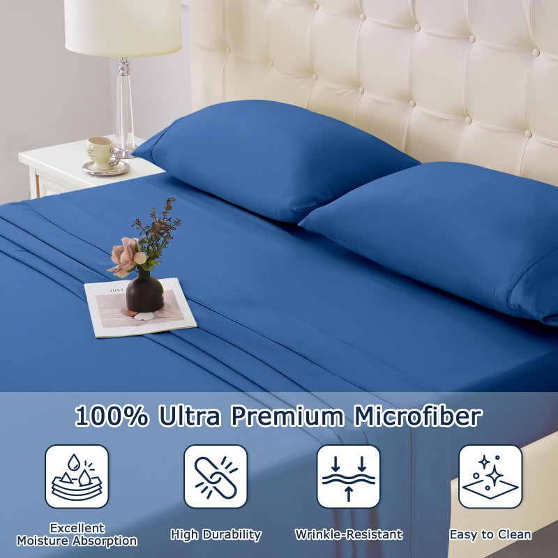 Homilay Full Size Bed Sheet Set - 4 Piece Soft Microfiber Sheets with Deep Pockets, Cooling Technology, and Wrinkle-Free Pillowcase. Hotel-Quality, Durable Bedding, Prussian Blue - Image 3