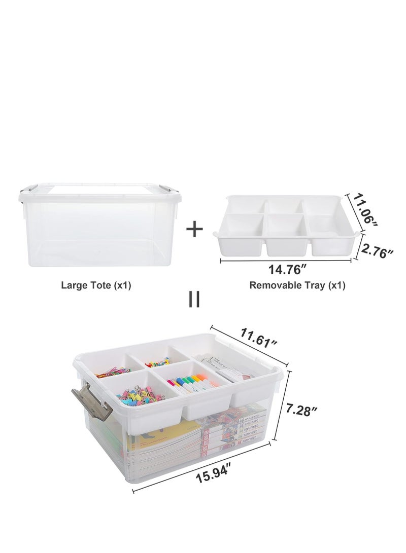 TRASSLE 17 QT Plastic Storage Box with Removable Tray Craft Organizers and Storage Clear Storage Container for Organizing Bead, Tool, Sewing, Playdoh - Image 2