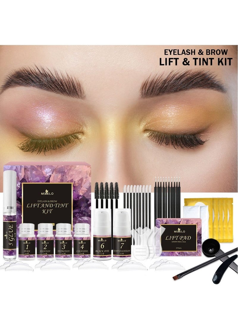 Professional Lash Lift and Tint Kit,   Eyelash Perm Kit and Black Eyelash Eyebrow Tint 3 in 1 Set, Quick Lifting Voluminous Tinting with Complete Tools for