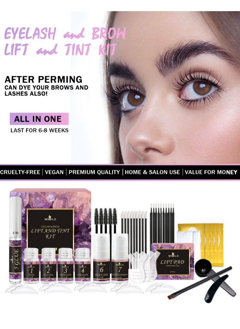 Professional Lash Lift and Tint Kit,   Eyelash Perm Kit and Black Eyelash Eyebrow Tint 3 in 1 Set, Quick Lifting Voluminous Tinting with Complete Tools for