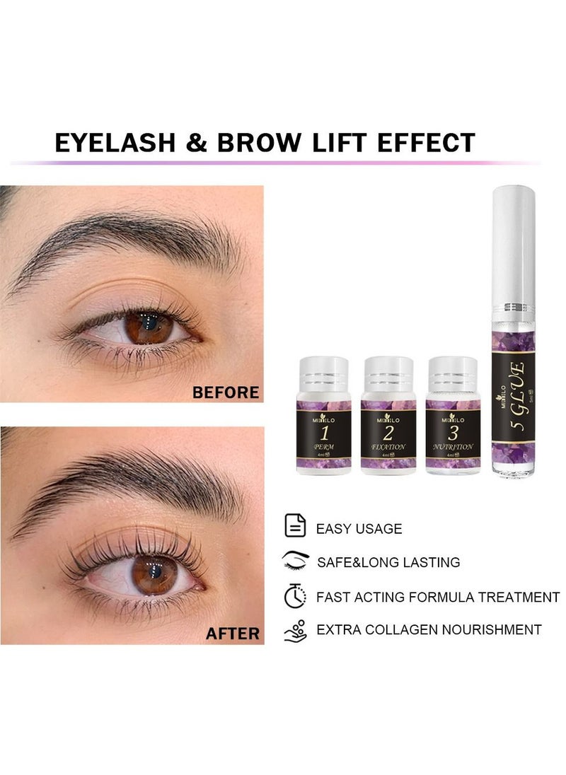 Professional Lash Lift and Tint Kit,   Eyelash Perm Kit and Black Eyelash Eyebrow Tint 3 in 1 Set, Quick Lifting Voluminous Tinting with Complete Tools for