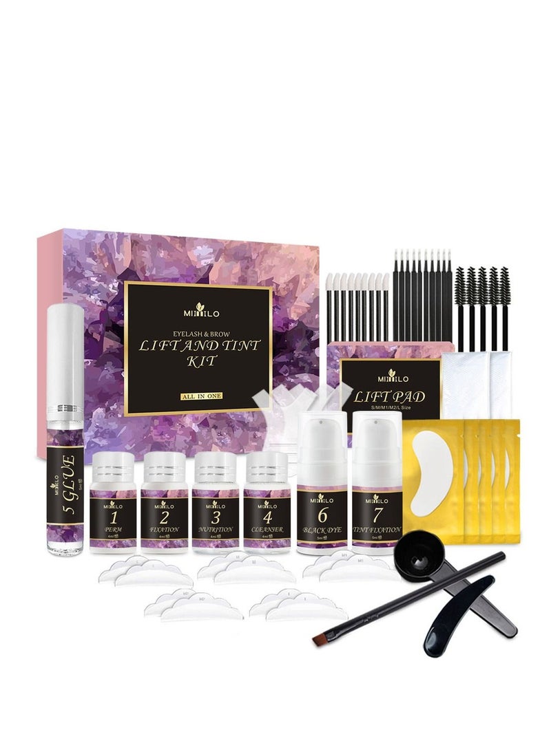 Professional Lash Lift and Tint Kit,   Eyelash Perm Kit and Black Eyelash Eyebrow Tint 3 in 1 Set, Quick Lifting Voluminous Tinting with Complete Tools for
