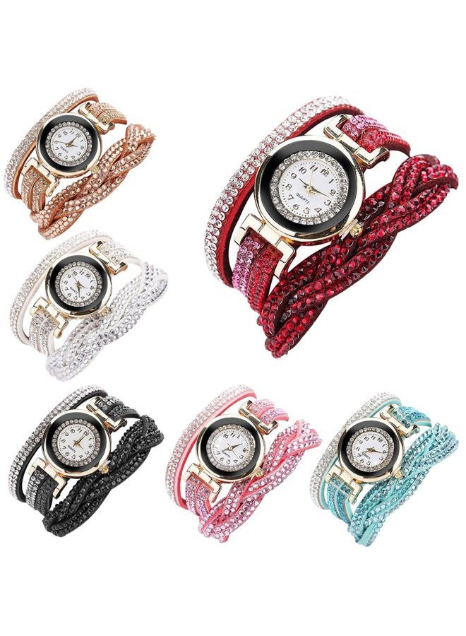 Cdybox Women Ladies Wholesale 6 Pack Diamond Watch Set Lot Leather Wrap Around Bracelet Analog Quartz Dress Wrist Watches 6pcs - Image 1