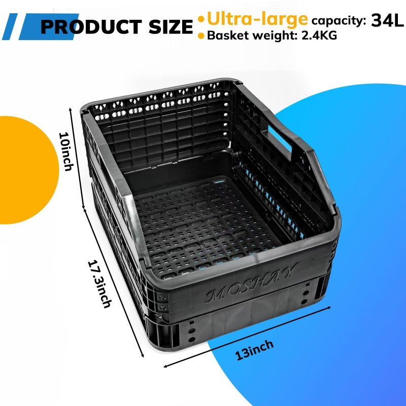 MOSHAY Bike Bicycle Foldable Rear Basket - Patented Design Easy to Install Bike Storage Rear Basket with 32L Large Capacity - Premium Quality Durable Resistant to Heat & Corrosion - Image 3