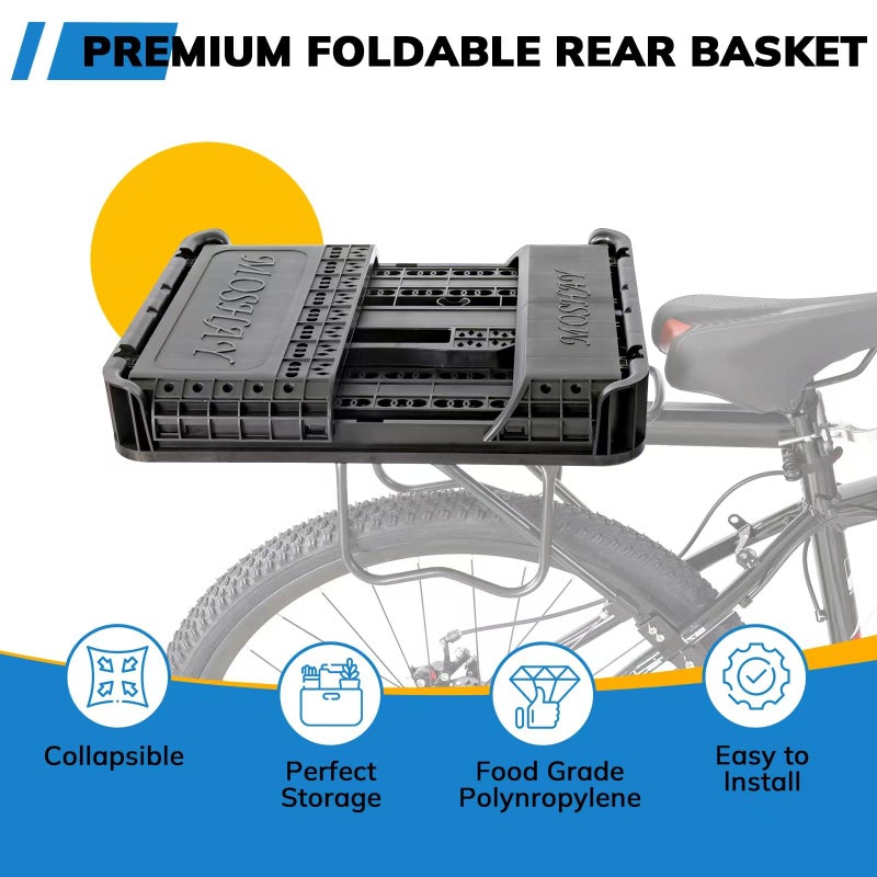 MOSHAY Bike Bicycle Foldable Rear Basket - Patented Design Easy to Install Bike Storage Rear Basket with 32L Large Capacity - Premium Quality Durable Resistant to Heat & Corrosion - Image 2