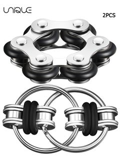 Unique 2 Pcs Bike Chain Fidget Toys Set, Six Roller Chain & Key Flippy Chain for ADHD, ADD, Autism, Anxiety Relief for Adults and Teens(Black)  - Image 1