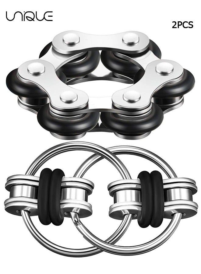 Unique 2 Pcs Bike Chain Fidget Toys Set, Six Roller Chain & Key Flippy Chain for ADHD, ADD, Autism, Anxiety Relief for Adults and Teens(Black) - Image 1