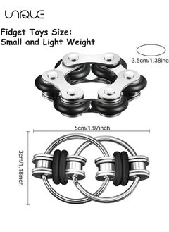 Unique 2 Pcs Bike Chain Fidget Toys Set, Six Roller Chain & Key Flippy Chain for ADHD, ADD, Autism, Anxiety Relief for Adults and Teens(Black)  - Image 2