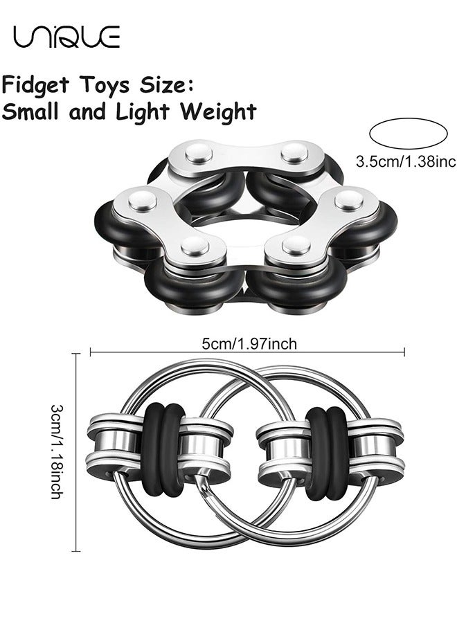 Unique 2 Pcs Bike Chain Fidget Toys Set, Six Roller Chain & Key Flippy Chain for ADHD, ADD, Autism, Anxiety Relief for Adults and Teens(Black) - Image 2